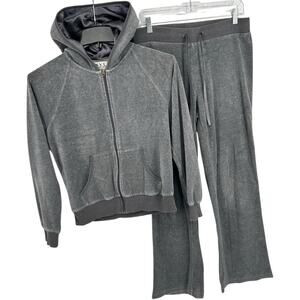 Vintage 90s y2k Women's Grey Velour N.Y.L New York Laundry Tracksuit Set Sz M
